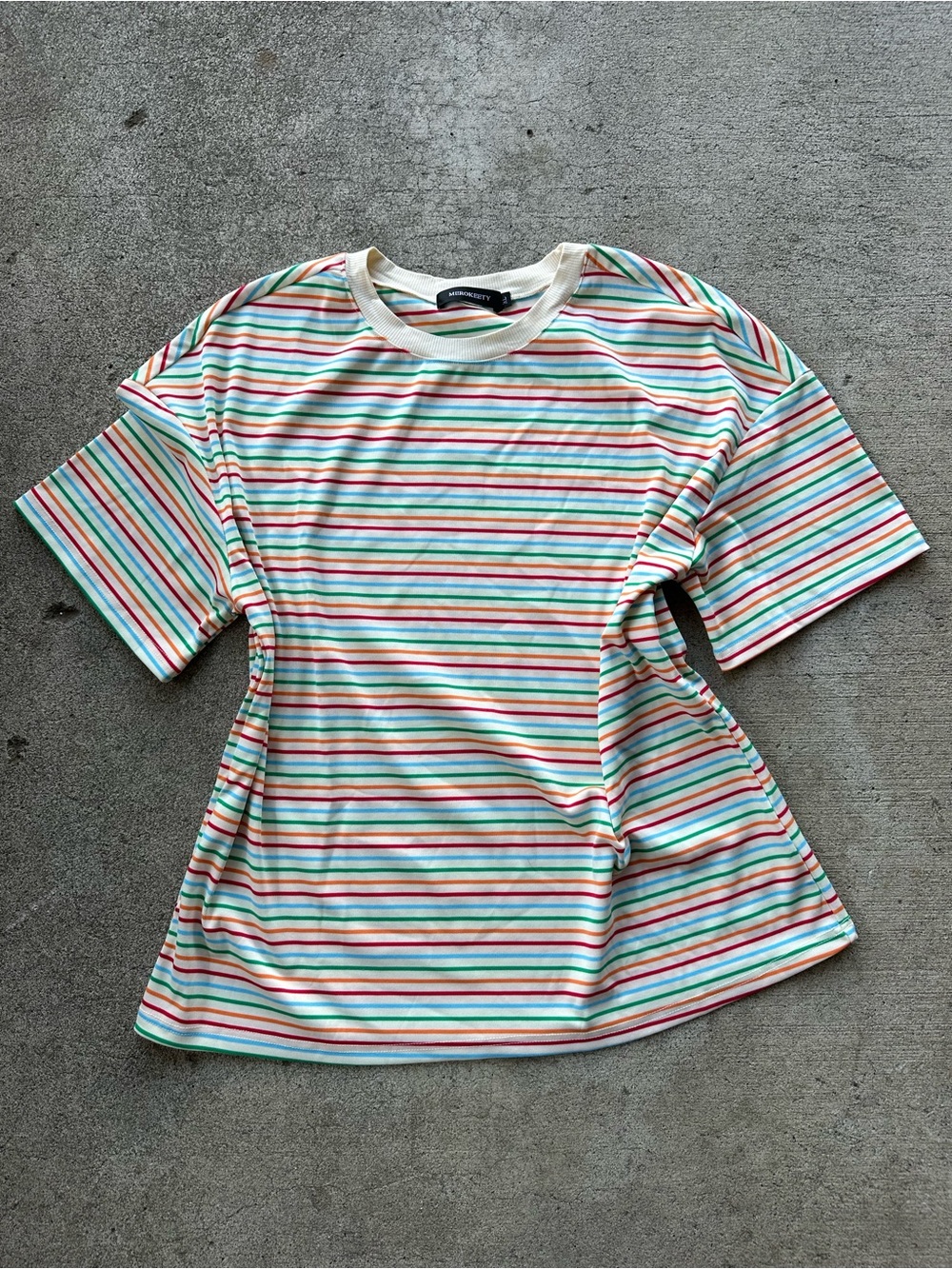 Merokeety Striped Multicolor Crewneck Tee